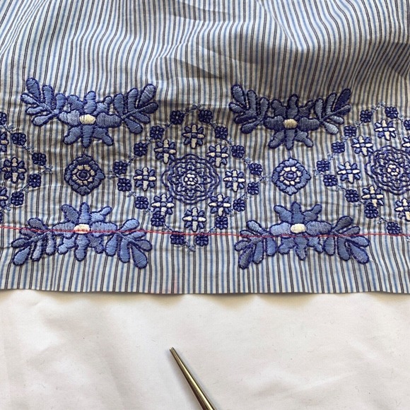 3J Workshop Johnny Was Striped Dress Embroidered S fit M Blue Milkmaid Floral - Picture 9 of 12